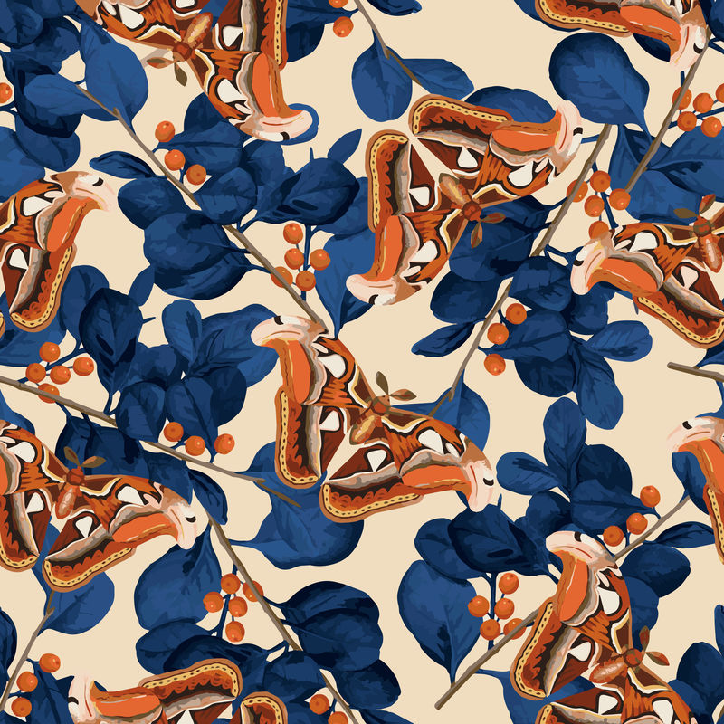 无缝蝴蝶花矢量图案复古混搭自自然者乔治·肖的《杂记》