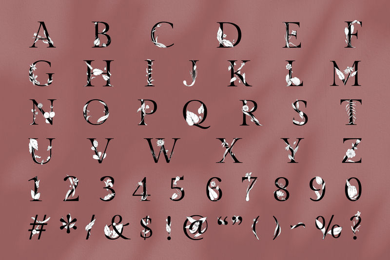 Psd标志字母123系列花卉复古排版字母表