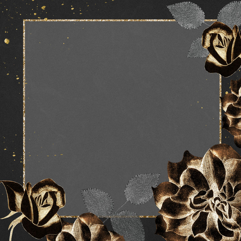 复古闪亮的金玫瑰框架psd艺术印刷品由塞缪尔·杰瑟伦·德梅斯基塔的艺术作品混合而成