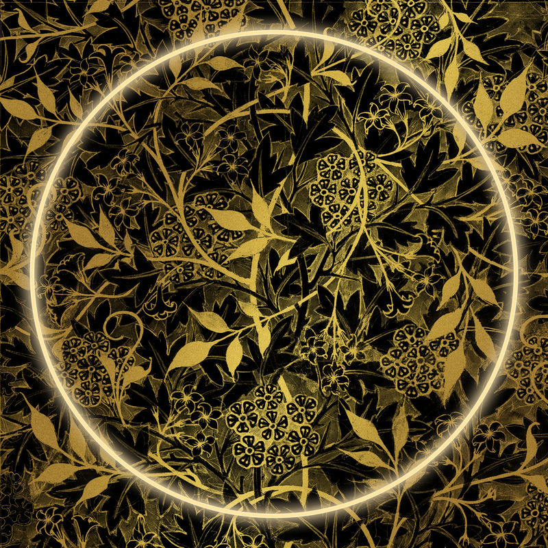 黄金植物框架模式psd从威廉莫里斯艺术作品混音
