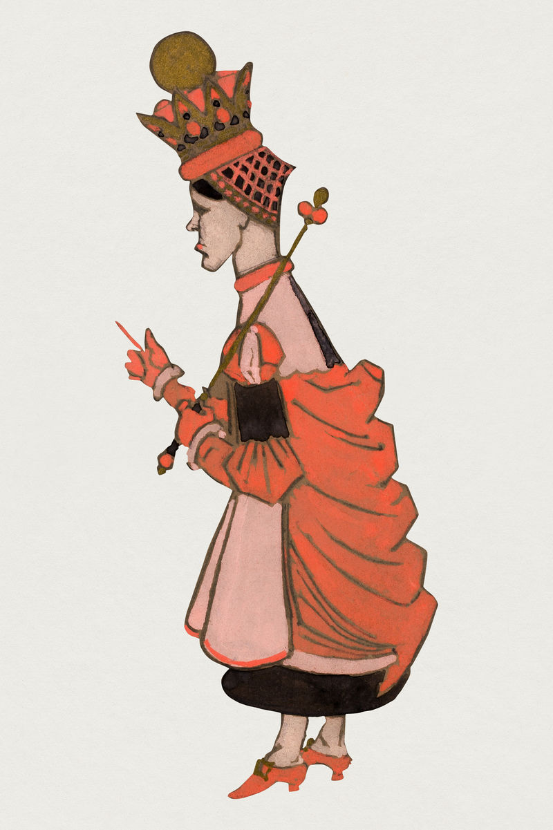 Lewis Carroll的《爱丽丝梦游仙境历险记》中的红皇后人物插图psd由William Penhallow Henderson的画作混合而成