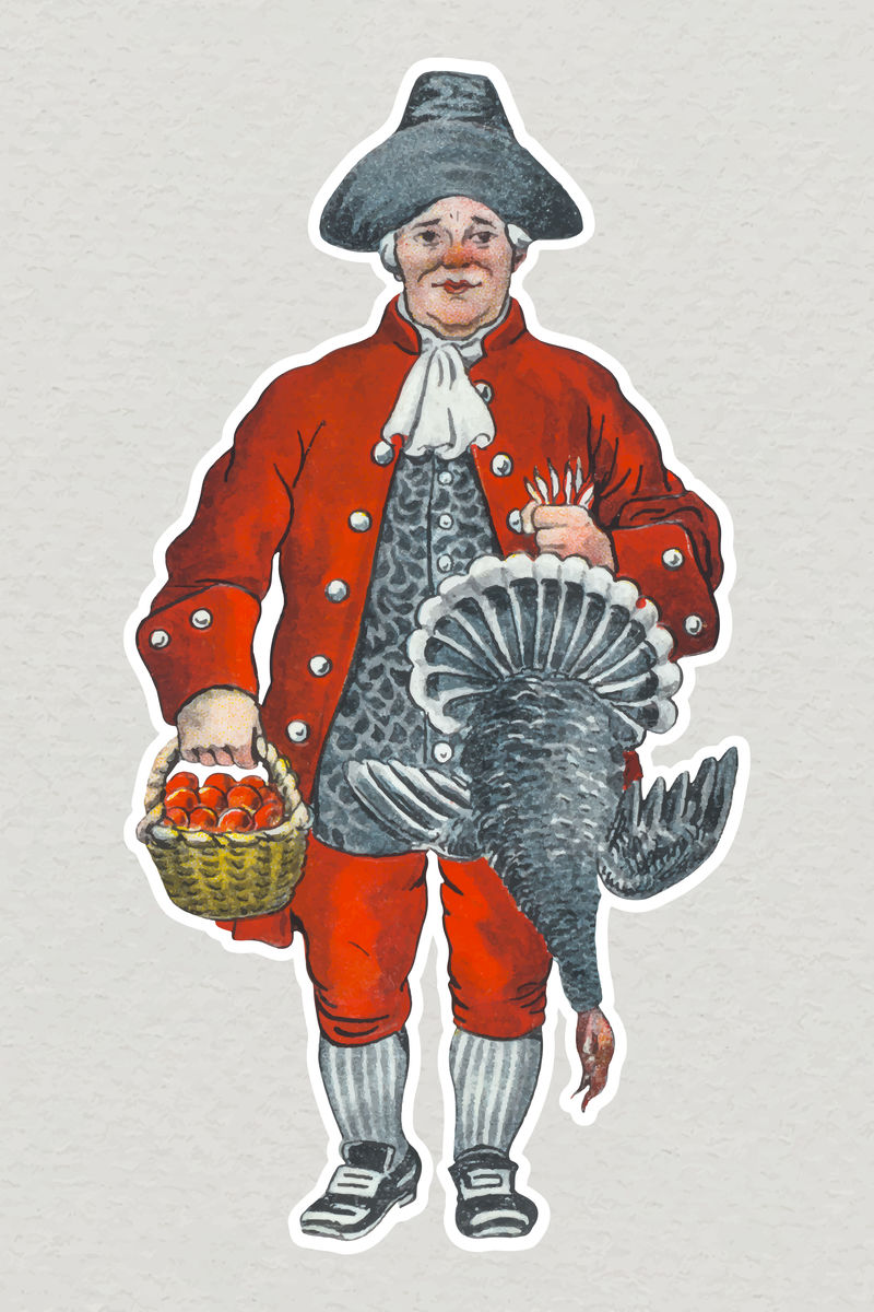 一个男人拿着一只死火鸡做圣诞晚餐贴纸