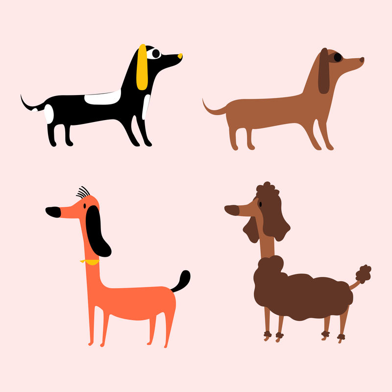 平面动物矢量可爱狗品种插图集