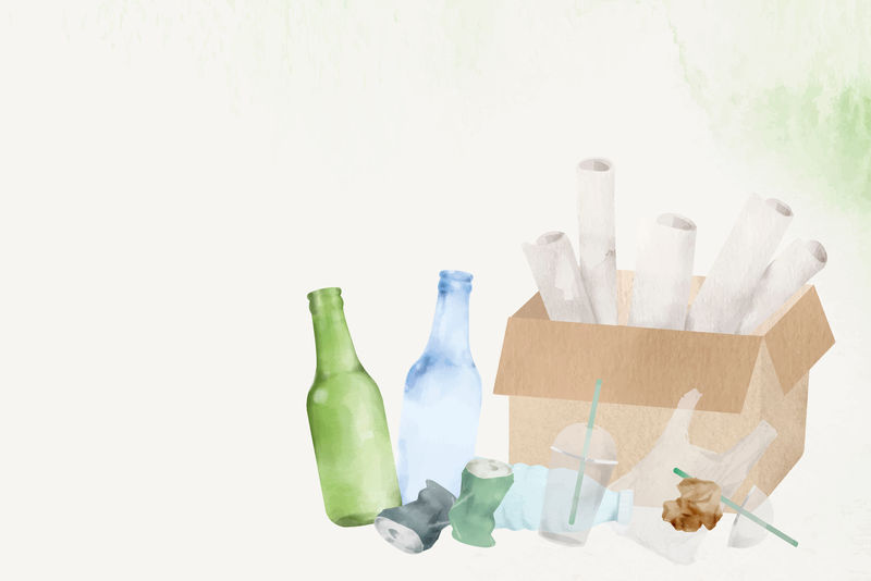 水彩画插图中的废弃物回收环境背景向量