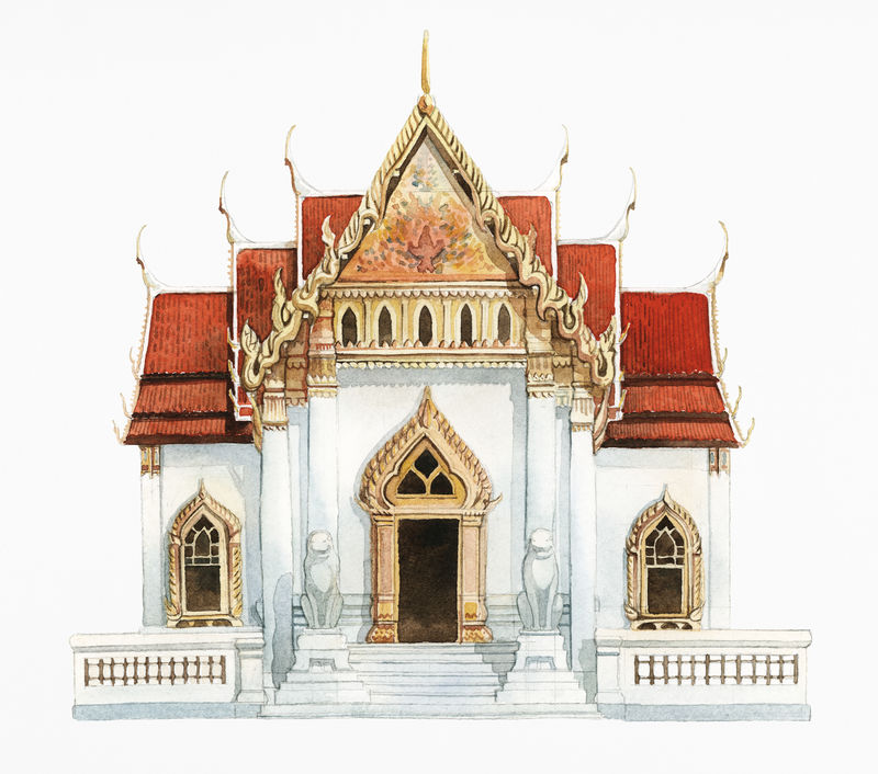 Wat Benjamabhopit寺庙水彩画