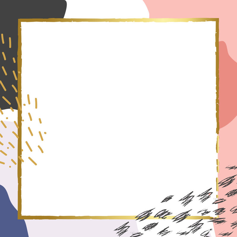 彩色孟菲斯图案背景向量上的方形金框