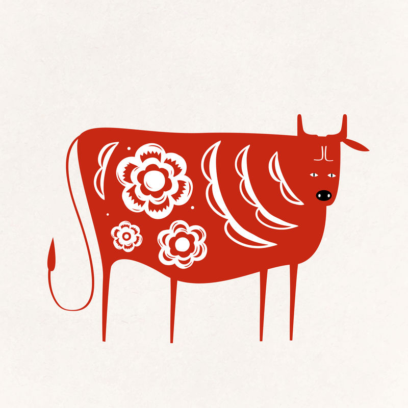 牛红色中国矢量可爱十二生肖动物插画