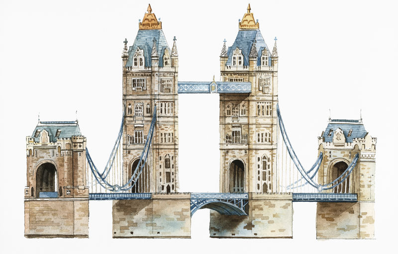 水彩画伦敦塔桥