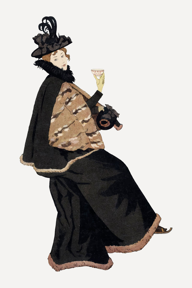 身着传统服装的vector女士喝着热可可由Johann Georg van Caspel的艺术作品混合而成