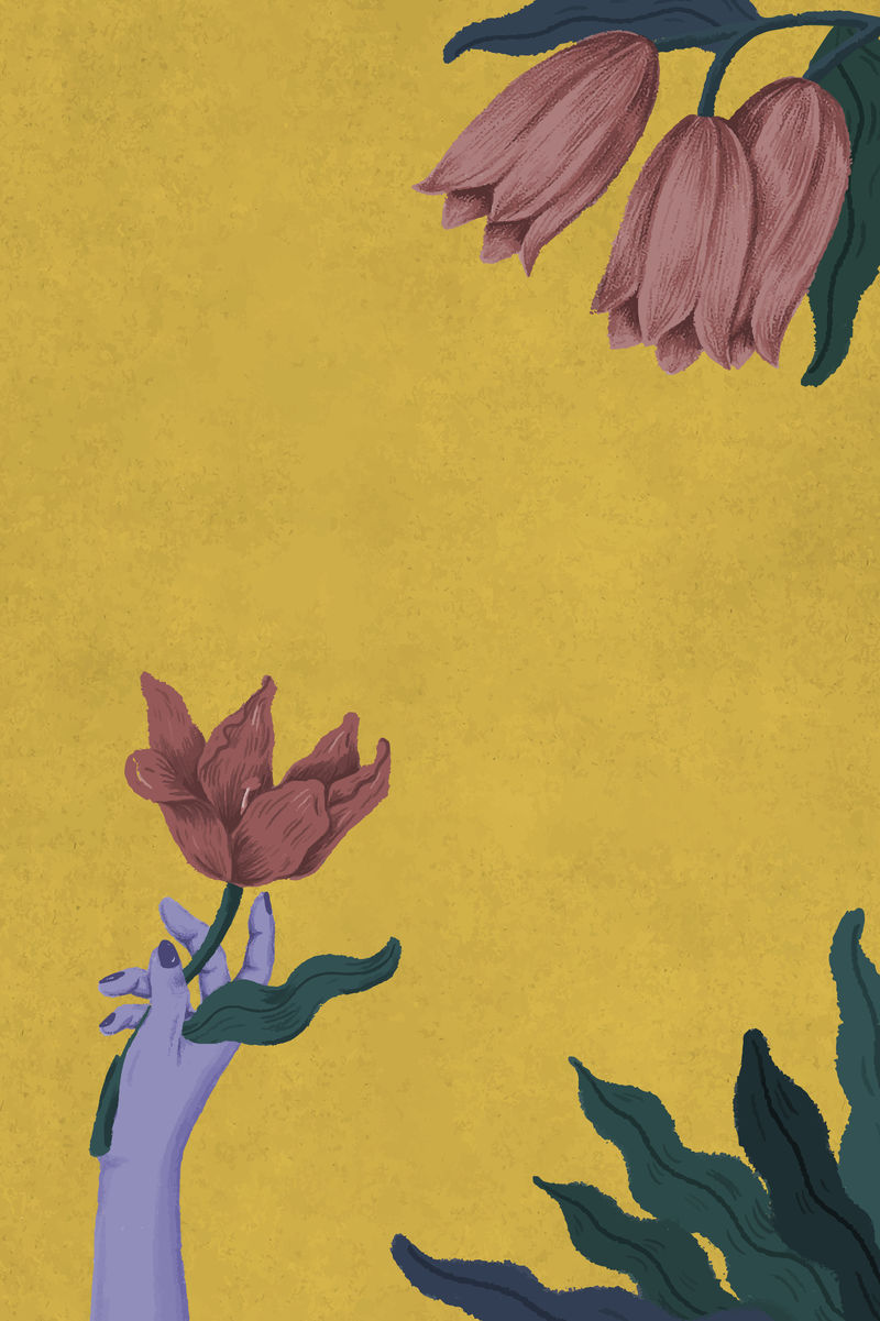 手持花架插画的植物紫色女人