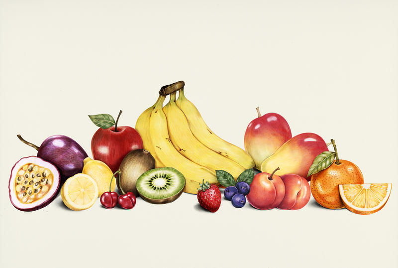 手绘热带水果系列插图