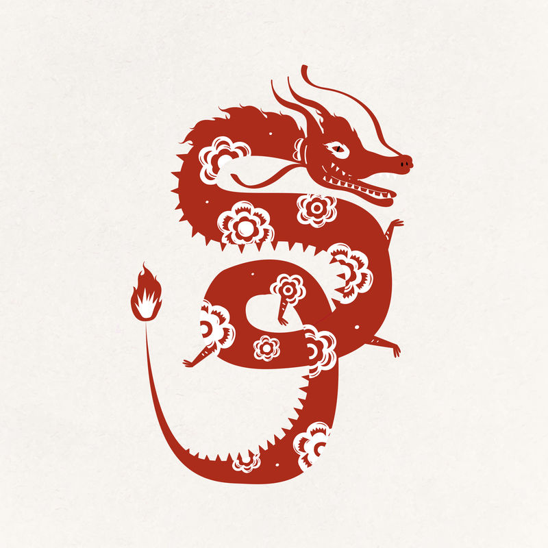 龙红色中国可爱的十二生肖动物插图