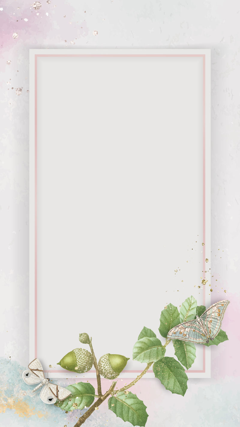 橡树叶子与矩形粉红色框手机壁纸矢量