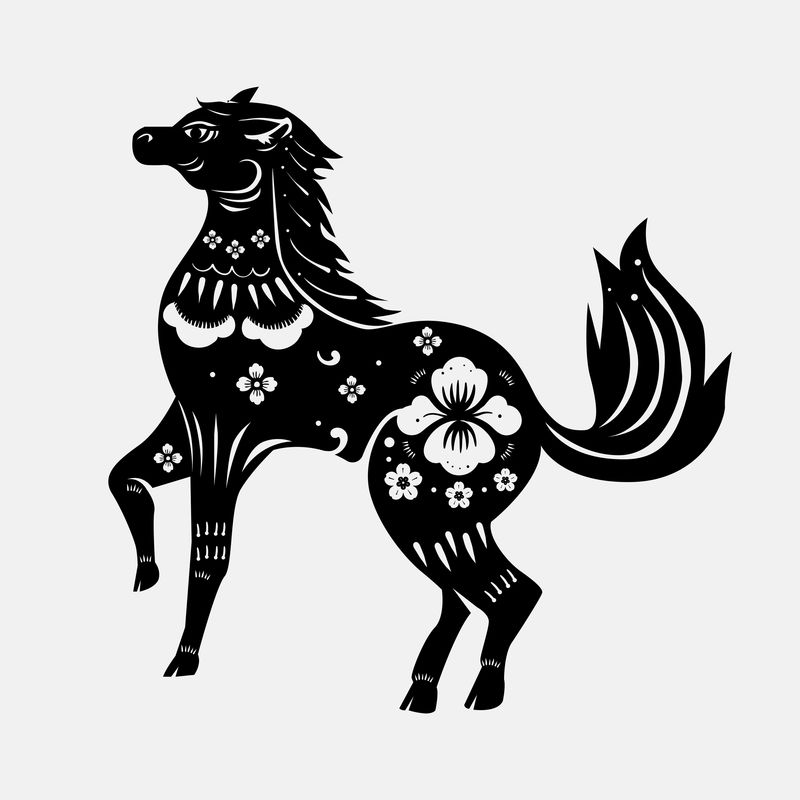 中国新年马psd黑色动物生肖标志贴纸