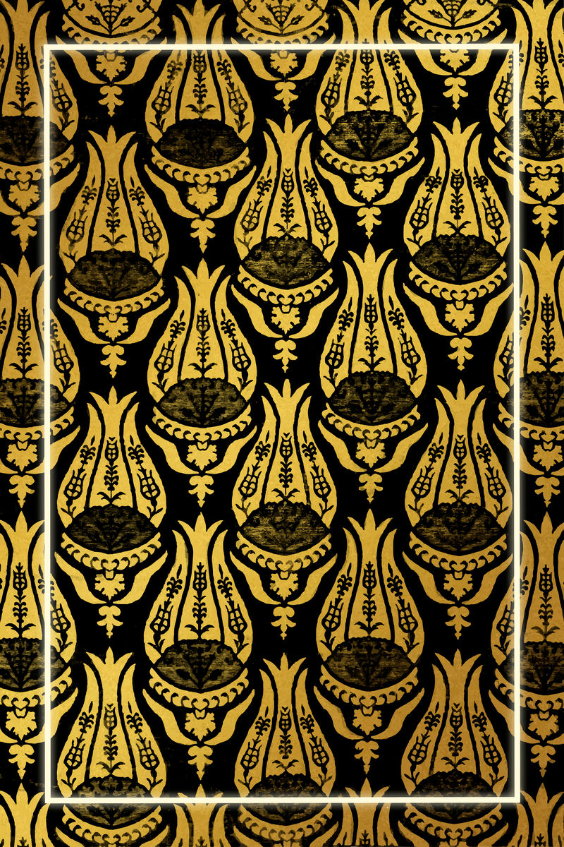 金色郁金香图案框架矢量混音从威廉莫里斯的艺术作品