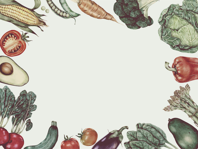 新鲜水果蔬菜矢量画框手绘