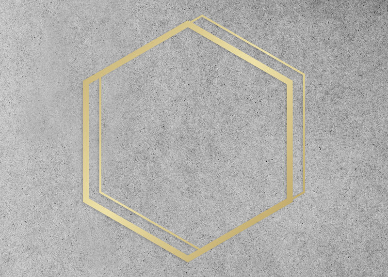 灰色混凝土纹理背景插图上的金色六边形框架