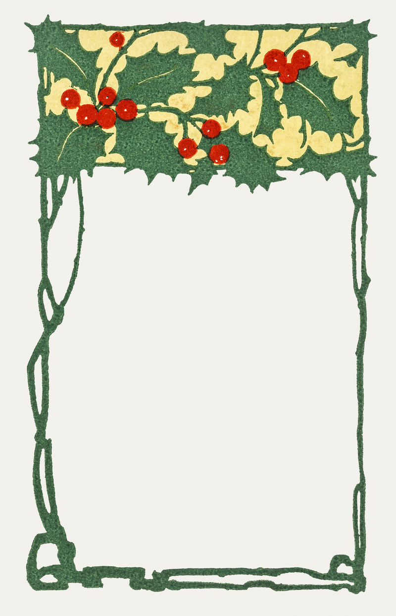 节日冬青叶框架插图