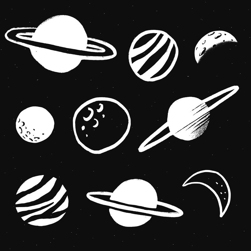 太阳系白色矢量星系涂鸦插图贴纸