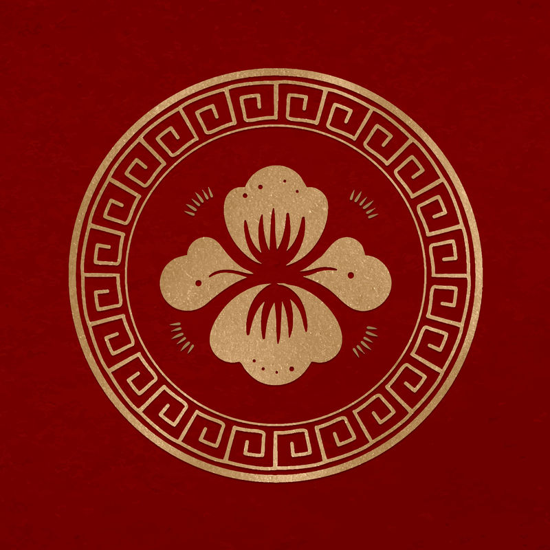 中国牡丹花徽章矢量金新年设计元素