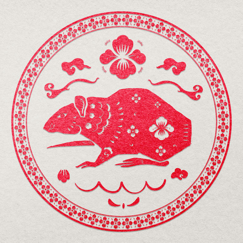 鼠年徽章载体红色中国占星术动物