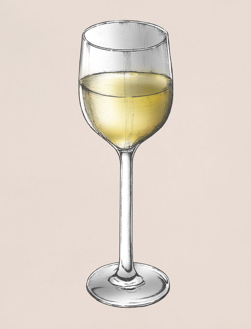 手绘白葡萄酒杯