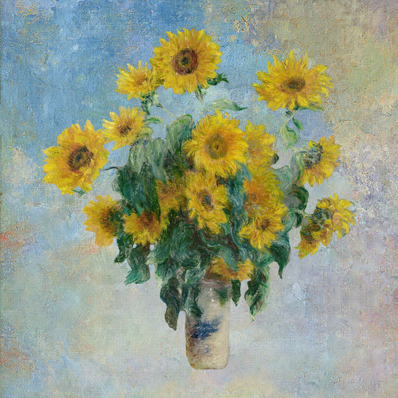 花瓶里的向日葵是由克劳德·莫奈的作品混合而成的