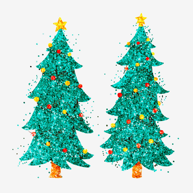 闪绿圣诞树矢量手绘套装