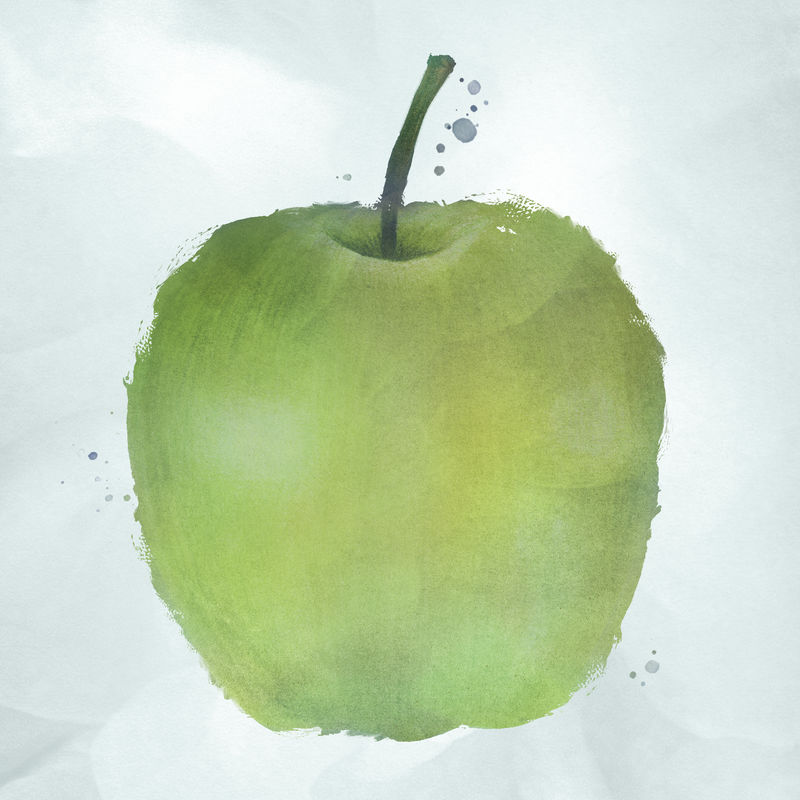 手绘青苹果水彩风格设计资源