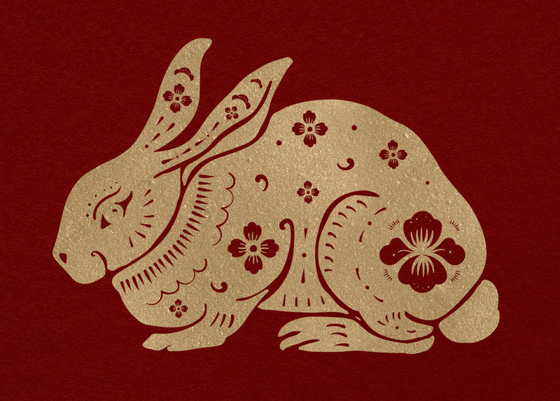 兔年psd金色中国星座动物贴纸