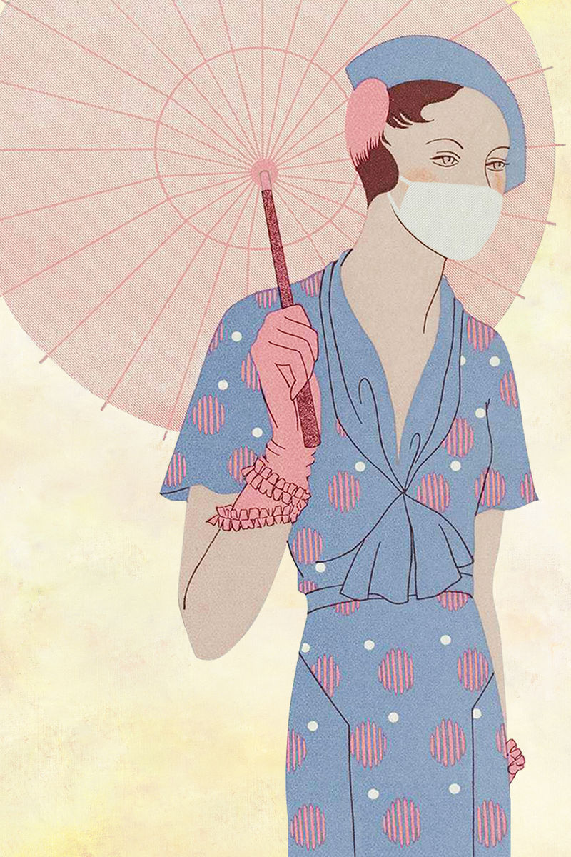 女子背景psd手持复古雨伞由M