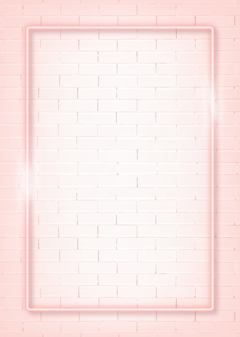 白色砖墙上的矩形粉红色霓虹灯框架