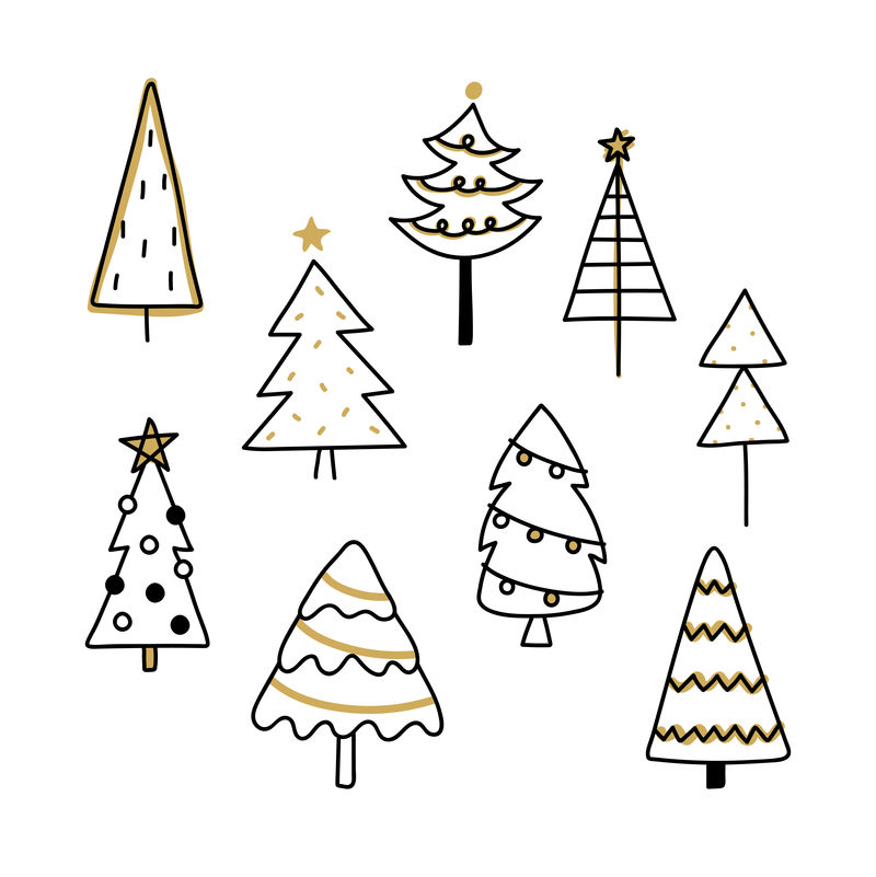 圣诞松树图案背景画涂鸦风格