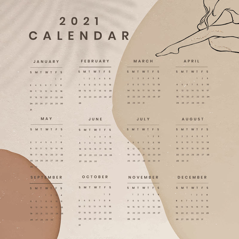 2021日历可打印模板psd月刊集抽象女性背景