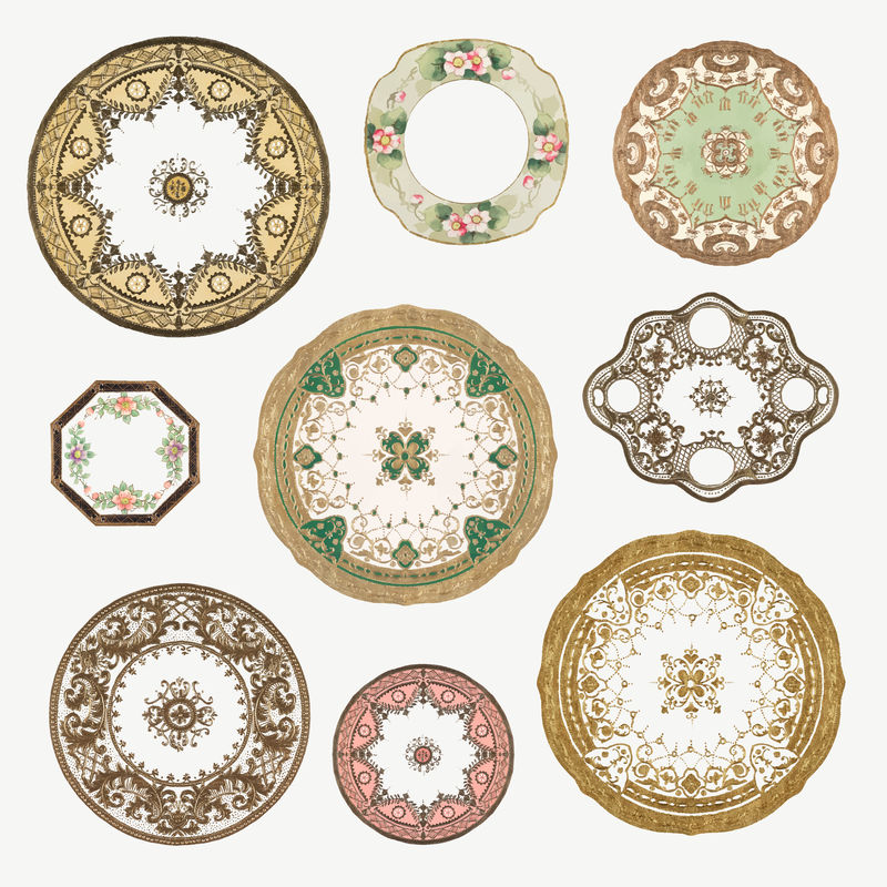 复古曼荼罗图案矢量拼盘设计集再混合从北泽工厂中国瓷器餐具设计