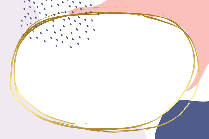 彩色孟菲斯图案背景向量上的椭圆形金框