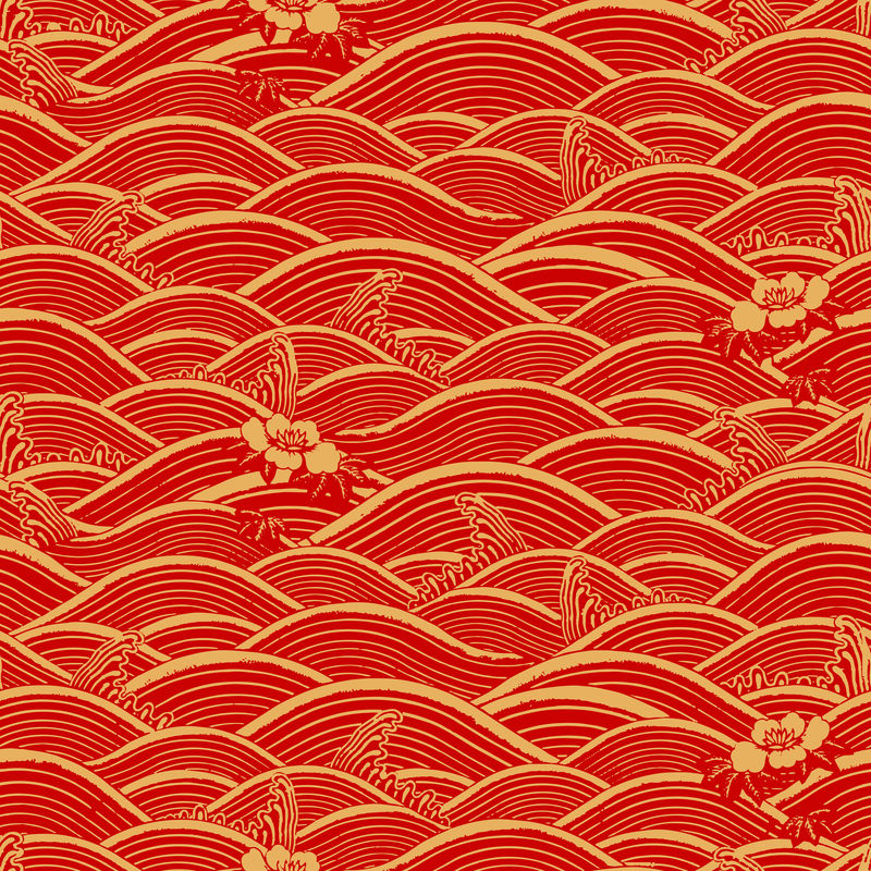 红金矢量中国艺术波浪图案无缝背景