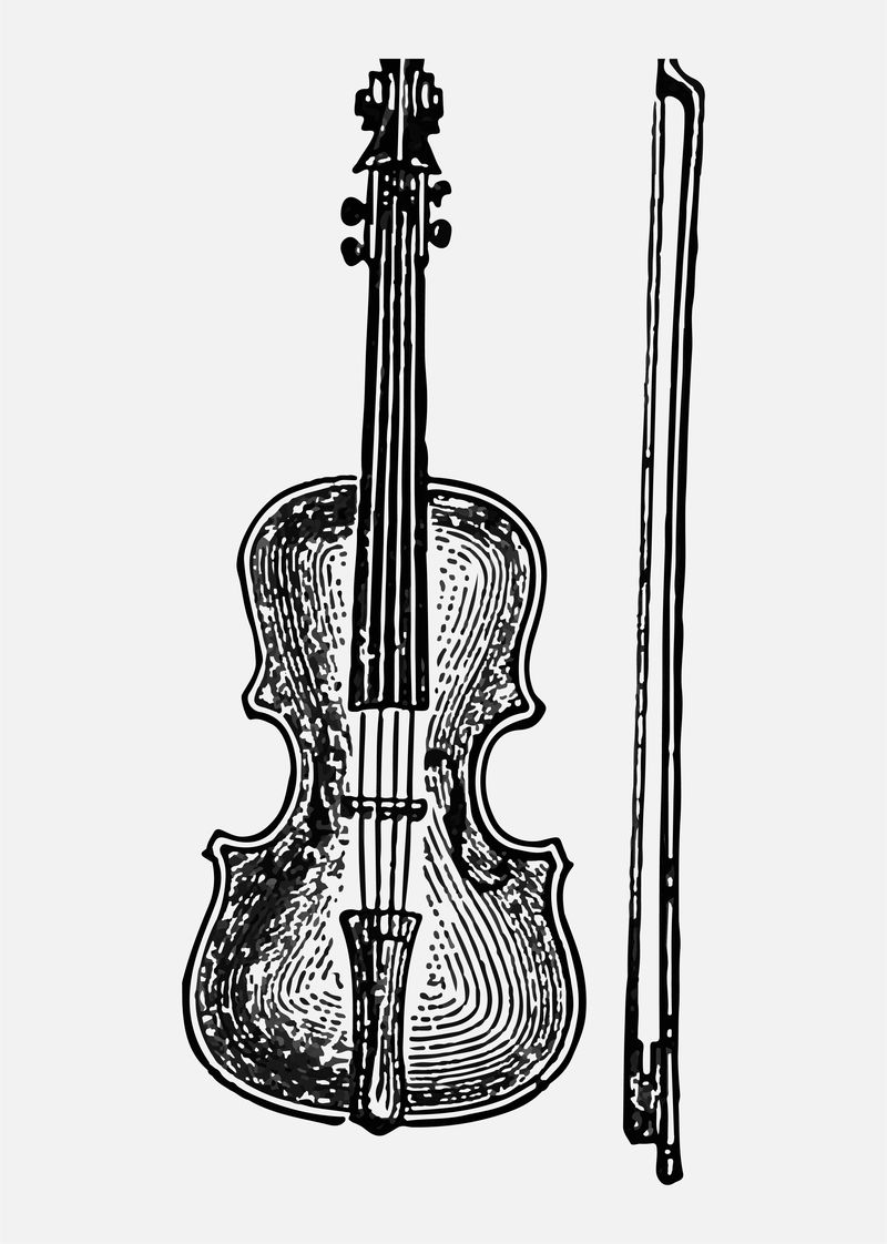 复古欧洲风格小提琴雕刻矢量