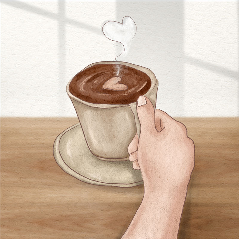 可爱拿铁艺术咖啡审美手绘插图社交媒体帖子