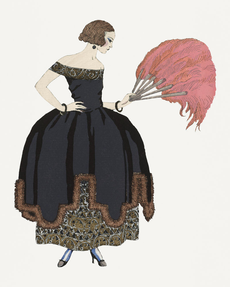 黑色维多利亚连衣裙19世纪时尚乔治·巴比尔艺术作品的混音