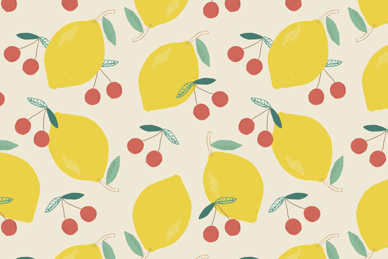 水果柠檬樱桃图案粉彩背景