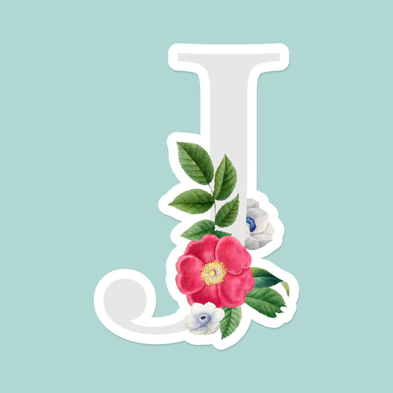 花饰大写字母J贴纸矢量