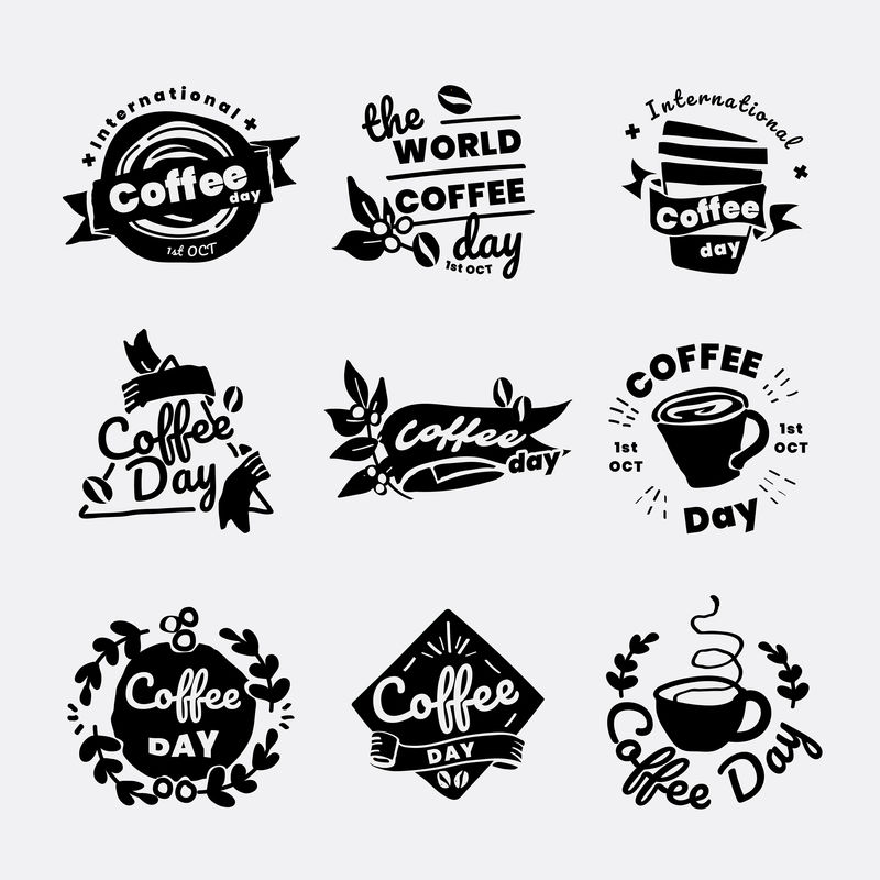 国际咖啡日标志矢量集