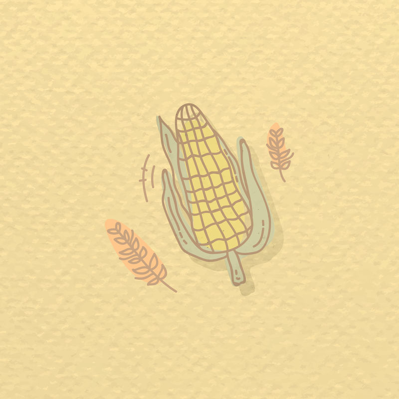 黄色背景向量上的感恩节玉米涂鸦元素