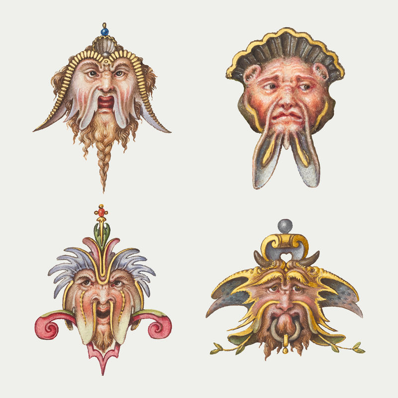 矢量巨魔中世纪神话生物套装来自书法模型书乔里斯·霍夫纳格尔和乔治·博茨凯的混音