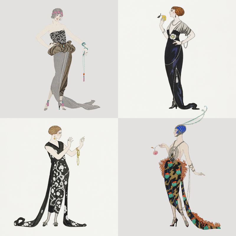 1920年代女性\u0026#39；s时尚psd套装由乔治·巴比尔的艺术作品混合而成