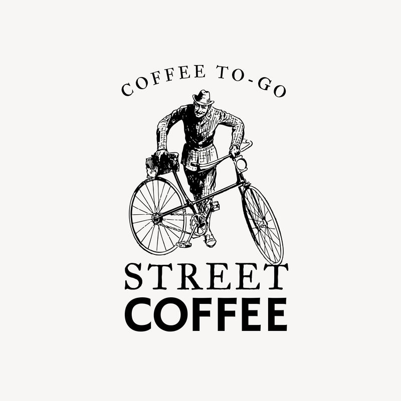 可编辑的咖啡店徽标矢量企业标识带有文字和自行车