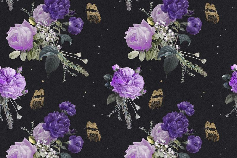 紫色花园玫瑰psd花卉图案水彩复古