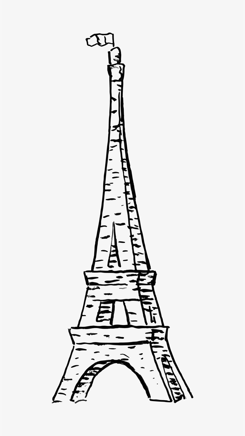 复古埃菲尔铁塔矢量手绘插图由Leo Gestel的艺术品混合而成