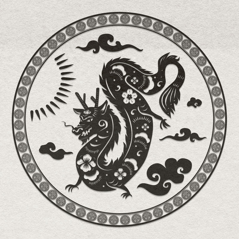 龙年徽章矢量黑色中国占星术动物